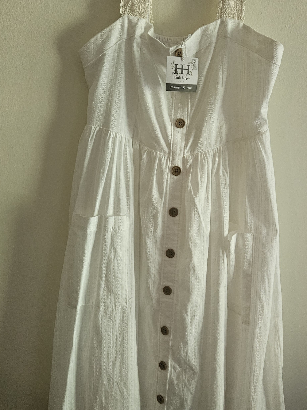 Haute Hippie Ivory Button-Front Peasant Dress. Coastal, Sundress, Farm, Boho